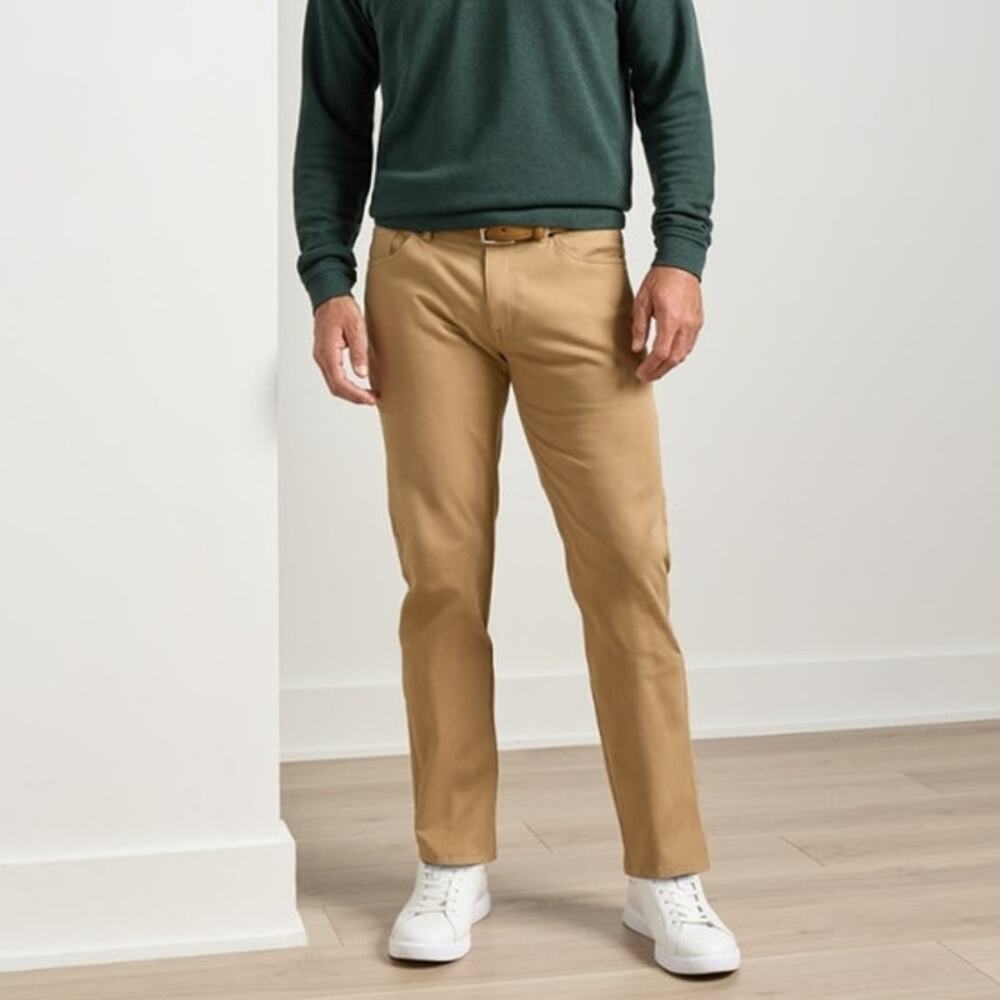 Peter Millar Signature Sateen Classic fit five pocket chino pants tan 36 long